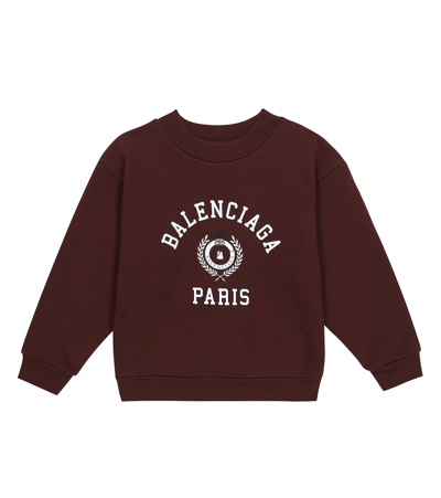 Balenciaga Kids' Logo Cotton Sweatshirt In Burgundy