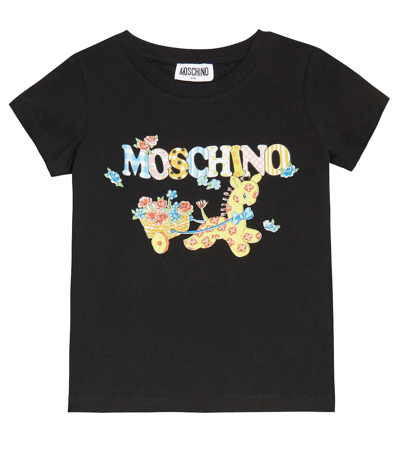 Moschino Kids' Logo Printed Cotton Jersey T-shirt In Black