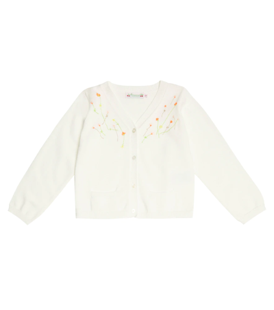 Bonpoint Kids' Amia Embroidered Cotton Cardigan In Off White