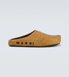 Marni Sabot Logo-embroidered Woven Backless Loafers In Beige