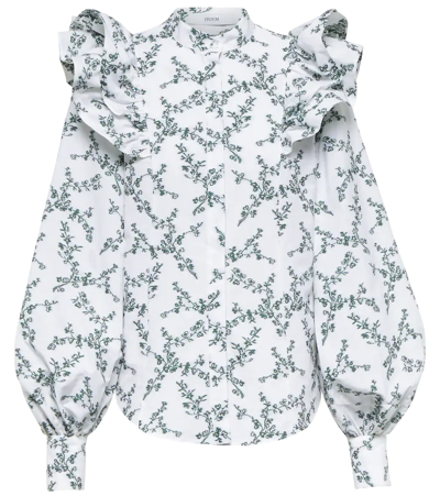 Erdem Caterina Floral-embroidered Cotton-blend Blouse In White / Green
