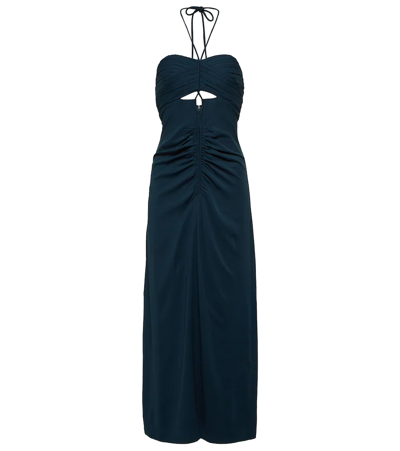 Self-portrait Cutout Ruched Halterneck Maxi Dress In Blue