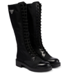 Prada Re-nylon And Leather Knee-high Boots In Nero
