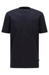 Hugo Boss Mercerised-cotton Short-sleeved T-shirt With Mesh Structure In Dark Blue