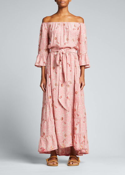 Natalie Martin Mesa Silk Botanical print Maxi Dress In Andromeda Shell ModeSens