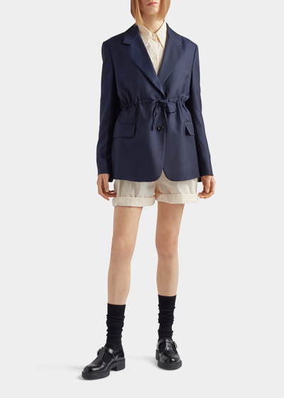 Prada Drawstring Wool Blazer In F0008 Bleu