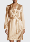 La Perla Silk Long-sleeve Short Robe In Green-q340