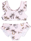 Palm Angels Palm-tree Print Ruffled Bikini Set In Pink