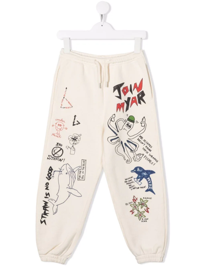 Myar Kids' Ivory Sweatpants For Boy With Prints In Neutrals