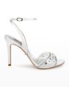 Badgley Mischka Tazana Satin Crystal Ankle-strap Sandals In Soft White