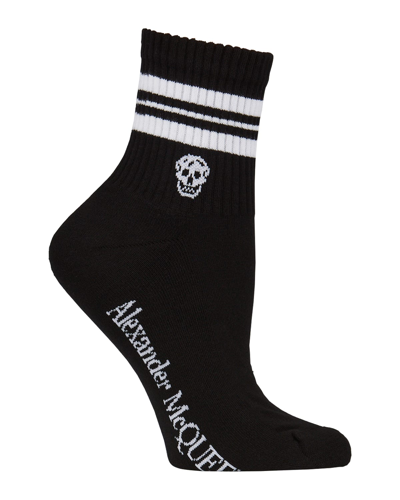 Alexander Mcqueen Stripe & Skull Sport Socks In Black White