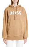Hugo Boss Cotton-blend Hooded Sweatshirt With Logo Print In Beige