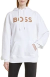 Hugo Boss Cotton-blend Hooded Sweatshirt With Logo Print In White