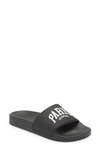 Balenciaga Paris Logo-print Rubber Slides In Black/ White Paris