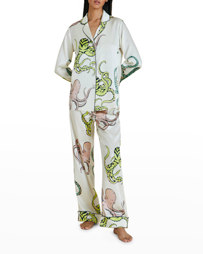Olivia Von Halle Octopus-print Silk Pyjama Set In Marina