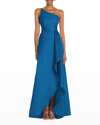 ALFRED SUNG DRAPED-FRONT ONE-SHOULDER SATIN GOWN