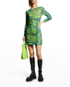 Ganni Multicolor Recycled Nylon Mini Dress In Sulphur Spring