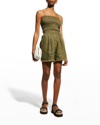 Atm Anthony Thomas Melillo Cropped Smocked Linen Top In Seaweed