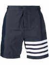 Thom Browne Four-bar Swim Tech Trunks In Blue