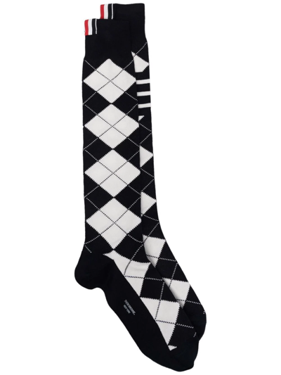 Thom Browne Argyle-check Cotton Socks In Blue