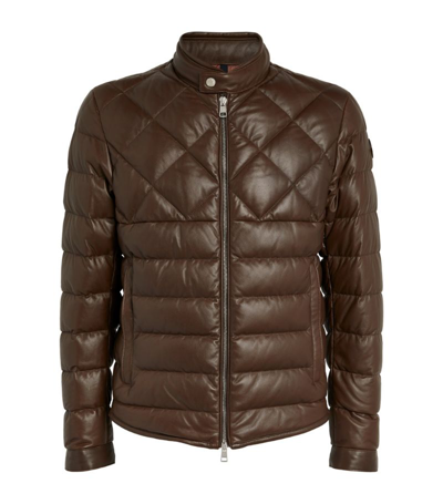 Moncler Men's Grenelle Leather Biker Jacket In Brown