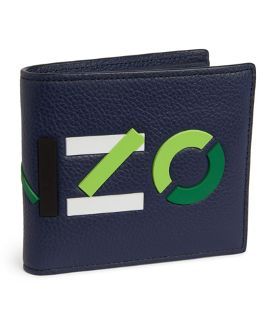 Kenzo Leather Logo Bifold Wallet In Navy