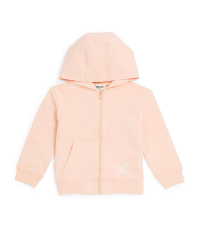 Kenzo Cotton Cross Logo Zip-up Hoodie In Pink