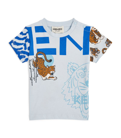 Kenzo Light-blue T-shirt For Baby Boy With Tiger And Blue Logo
