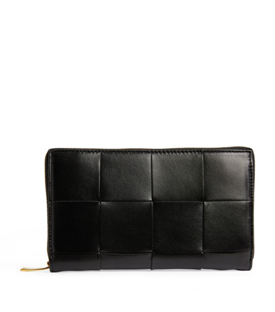 Bottega Veneta Leather Intreccio Wallet In Black Silver