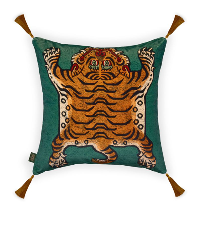 House Of Hackney Medium Velvet Saber Tassel Cushion (45cm X 45cm) In Emerald