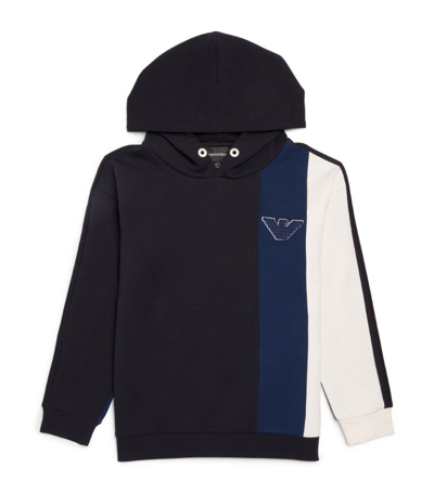 Emporio Armani Kids' Cotton-blend Gradient Eagle Patch Hoodie (4-16 Years) In Navy