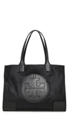 Tory Burch Small Ella Shopping Bag In Recycled Fabric With Front Logo In Black