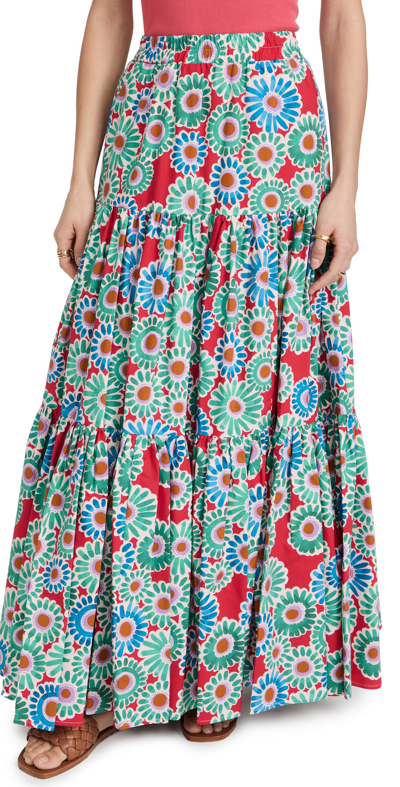 La Doublej Big Tiered Floral-print Cotton-poplin Maxi Skirt In Crazy Daisy