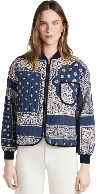 The Great The Bandana Print Quilted Bomber Jacket In Blue-drk