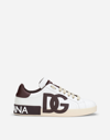 Dolce & Gabbana Calfskin Nappa Portofino Sneakers With Dg Logo Print In Multicolor