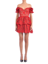 Self-portrait Ruschia Floral Lace Puff Sleeve Minidress In Red