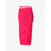 Self-portrait Gathered High Waist Midi Skirt In Fuchsia Pink Polyester In Fuchsia