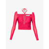 Self-portrait Cutout Gathered-jersey Top In Fuchsia