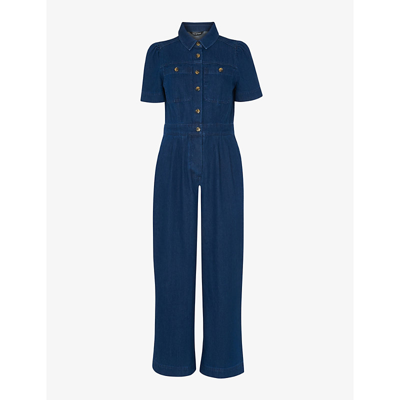 Whistles Womens Blue Emma Short-sleeved Denim Jumpsuit 10