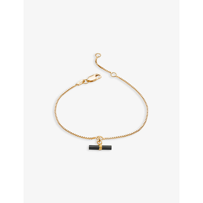 Rachel Jackson Mini T-bar 22ct Gold-plated Sterling Silver And Onyx Bracelet In Black