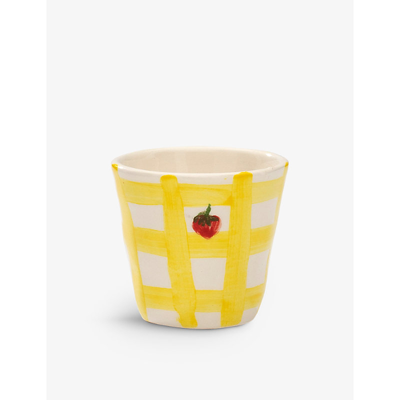 Anna + Nina Yellow Check Strawberry Ceramic Espresso Cup