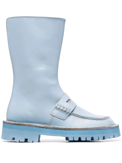 Camperlab Eki Mid-calf Leather Boots In Pastel Blue