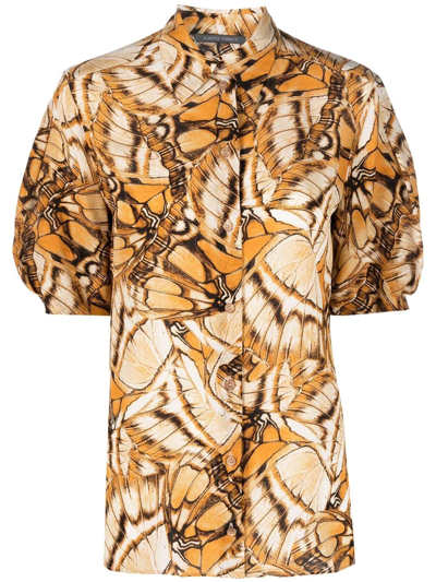 Alberta Ferretti Allover Butterfly Crìªpe Shirt In Arancione