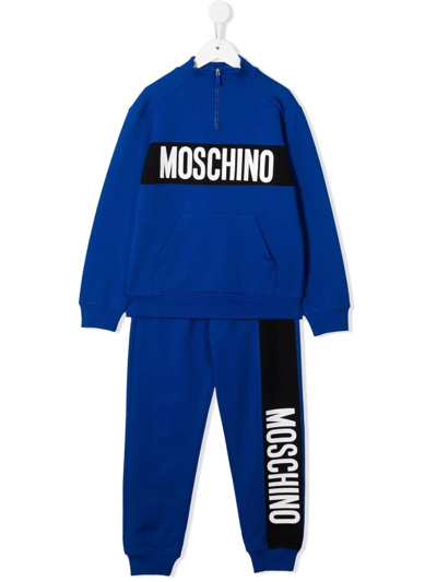 Moschino Kids' Logo棉质针织运动服 In Surf Blue