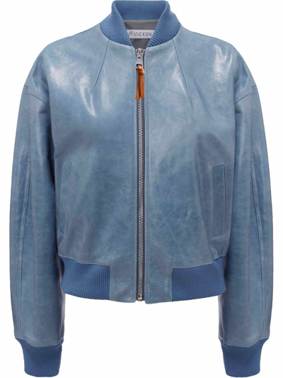 Jw Anderson Glossed-leather Bomber Jacket In Blue Steel