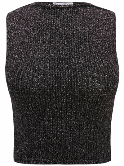 Jw Anderson Cropped Metallic Knit Tank Top In Black