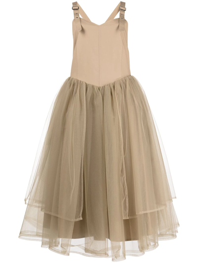 Comme Des Garçons Tiered-tulle Midi Dress In Grey