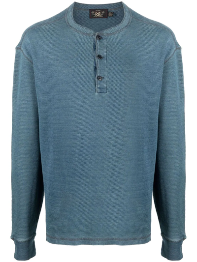 Ralph Lauren Rrl Button-plaquet Cotton T-shirt In Blue