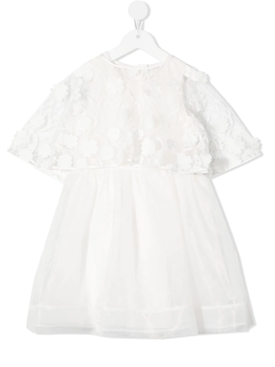 Charabia Kids' Lace And Tulle Overlay Dress In White