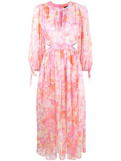 Maje Riso Floral Print Cutout Detail Dress In Pink